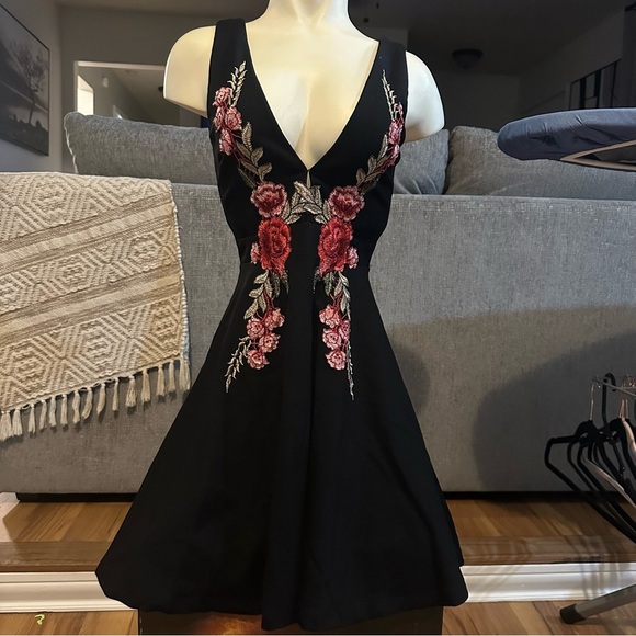 Lulu's Black Dress with Red and Pink Floral Embroidery - Picture 2 of 4